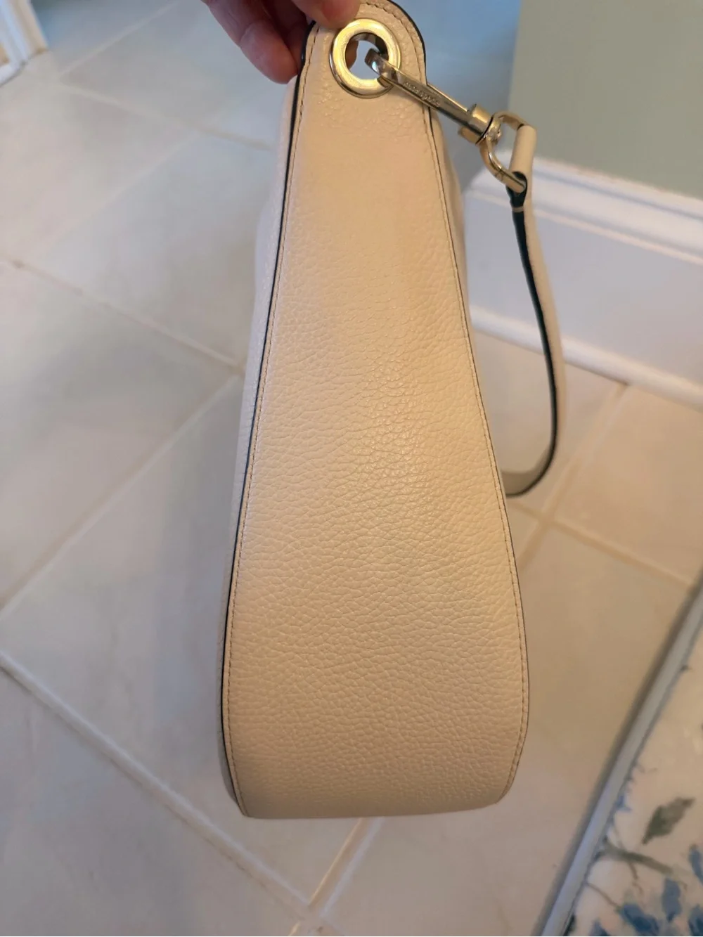 kate spade Cream Pebbled Leather Shoulder Hobo with Gold Logo